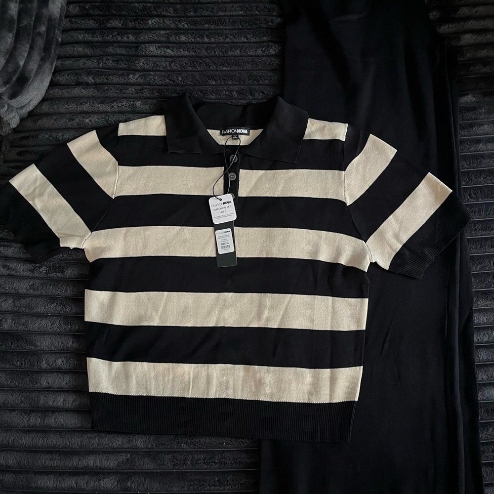 Fashion Nova Black and Cream Polo